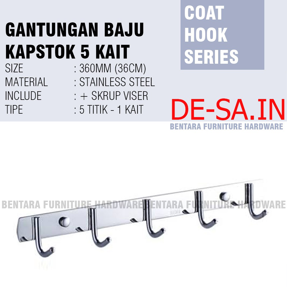 Kapstok J-Hook 5 Kait Stainless Steel - Hook Gantungan Cantolan Gantungan Baju