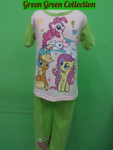 Baju Tidur/Piyama/Piama kaos anak little pony green