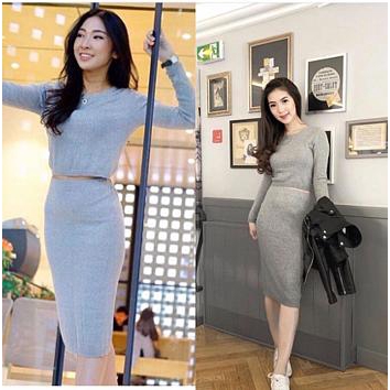 [Pomelo Set Panjang BC]Setelan wanita rajut Grey/Maroon/Hitam