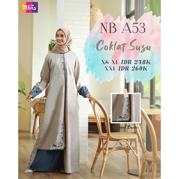 Gamis Nibras NB A53 Coklat Susu / Gamis Nibras  Original / GAMIS NIBRAS / BAJU GAMIS NBRS / GAMIS MO