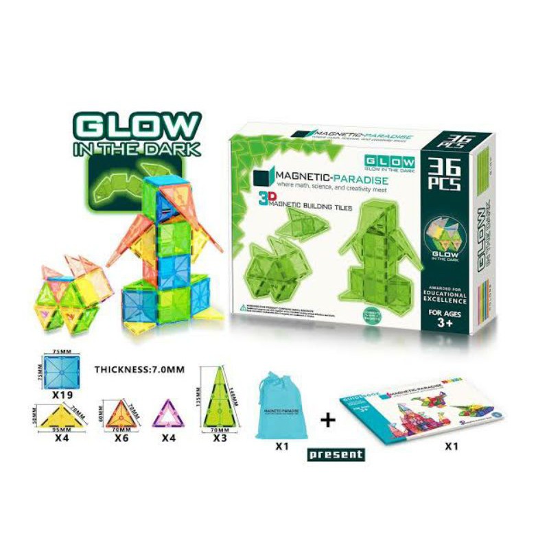 magnetic tiles magnetiles glow in the dark 36 pcs