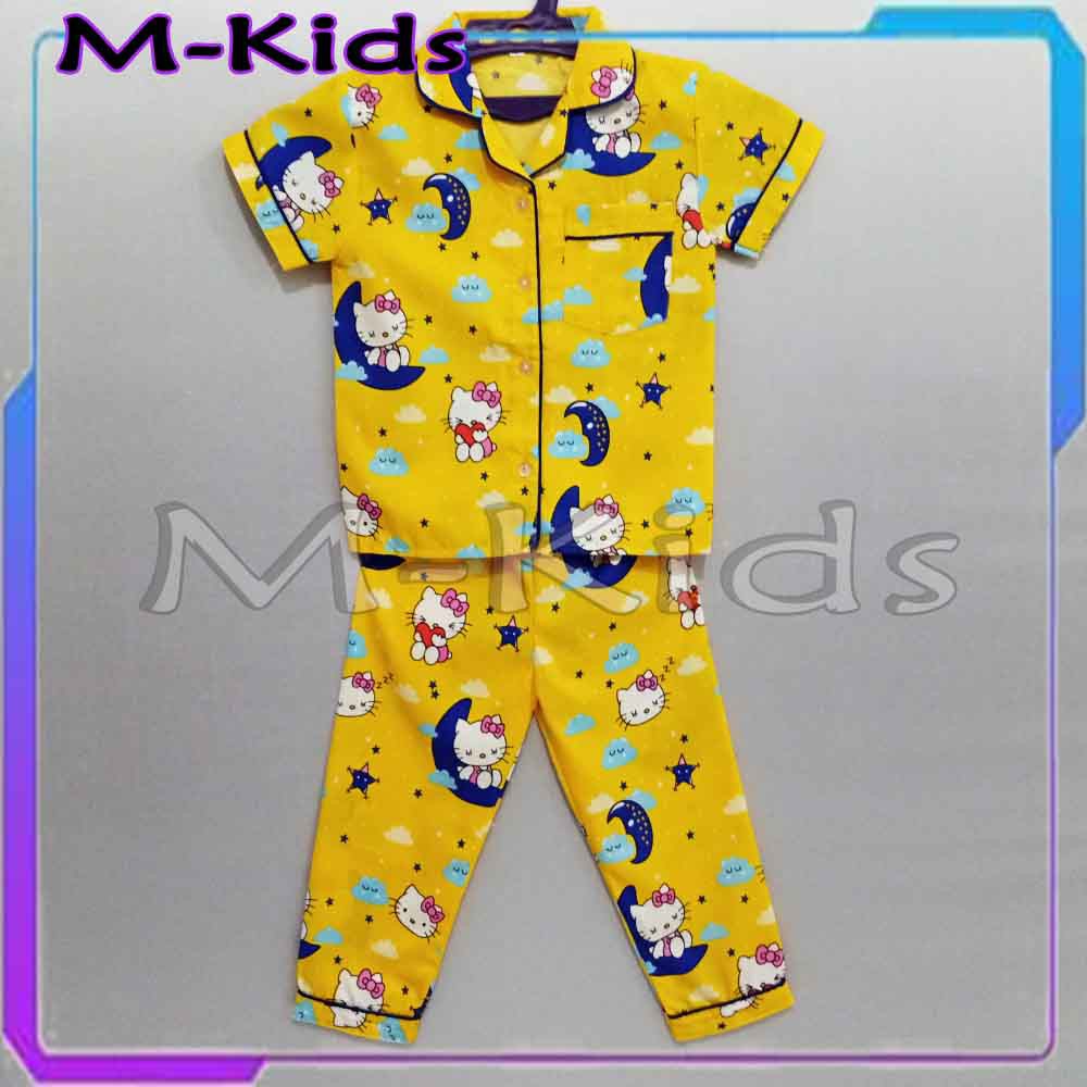 MKids88 - Baju Setelan Katun Piyama Anak Gambar Mickey Doraemon Hello Kitty