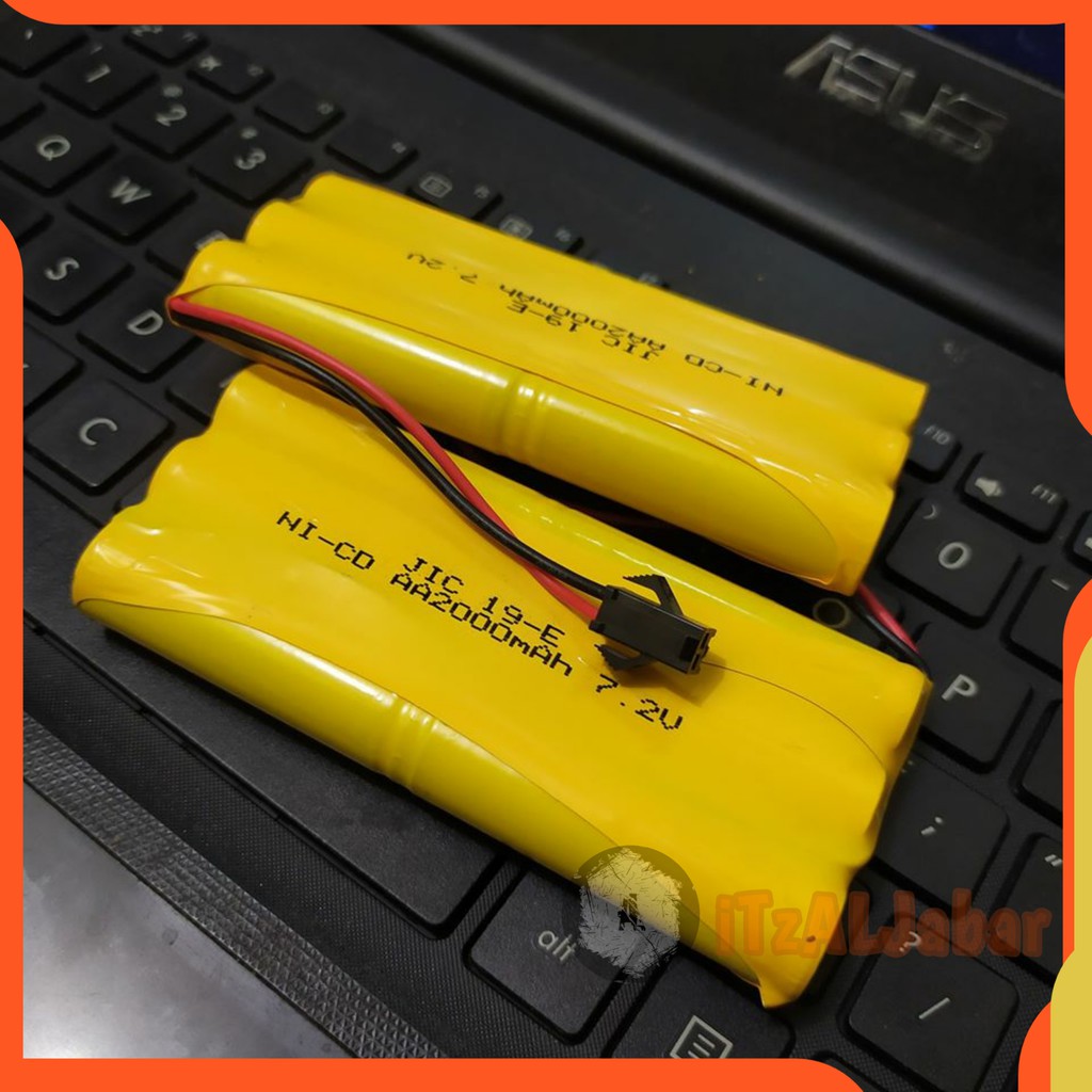 Baterai Mobil remot RC Nicd 2000mAh 7.2V soket Hitam