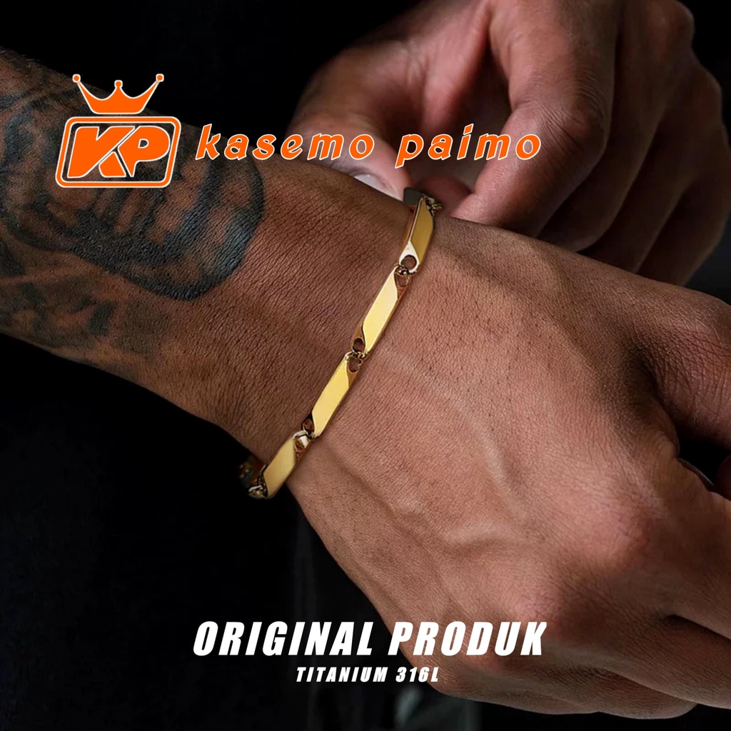 gelang pria gold emas rantai kecil original titanium 316l stainless stell anti karat