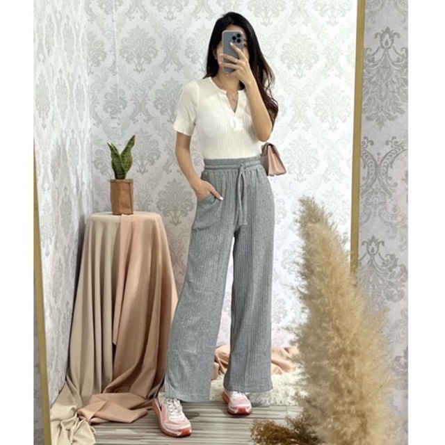JI-AH PANTS - CELANA KULOT KNIT TEBEL ADEM DAILY PANTS WANITA