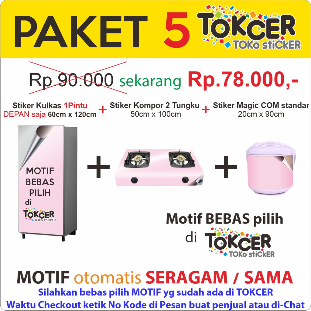 PAKET 5 : Stiker Kulkas 1 Pintu + Stiker Kompor 2 Tungku + Stiker Magicom Standar