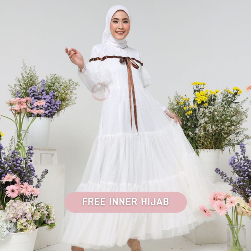 CANADIA DRESS BYGIAGIO gaun kondangan dress akad simple gaun wedding pernikahan baju muslim putih dress lamaran elegan pakaian wanita pesta elegan fashion korea dres lebaran cantik anggun mewah nyaman gaun vintage fashion dress bahan lace tulle dot furing