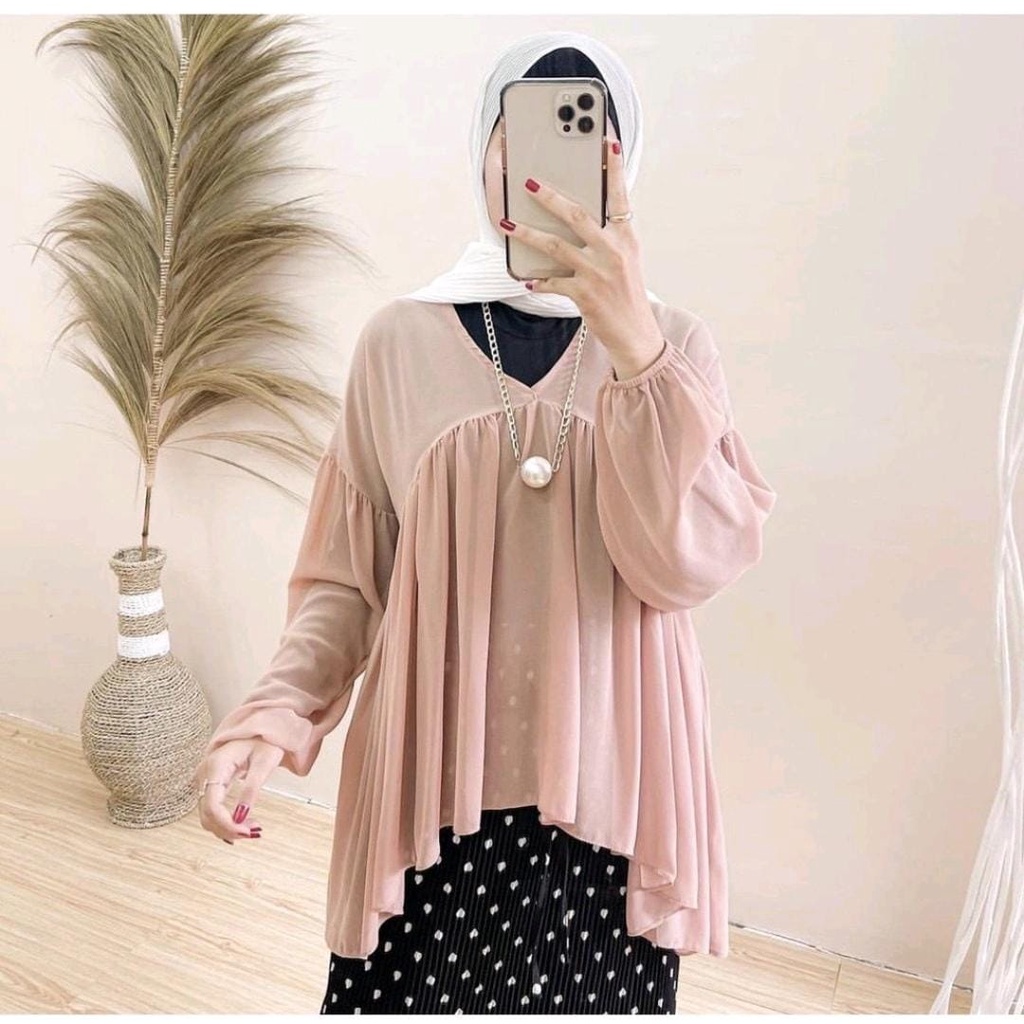 Dealova blouse atasan wanita outer ceruty babydoll / blouse wanita best seller V neck