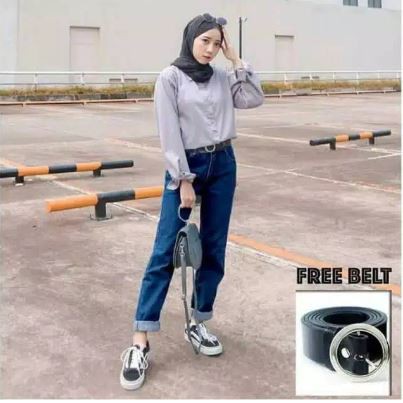 PROMO CELANA BOYFRIEND JEANS WANITA // FREE BELT / BF POLOS HOPYLOVY