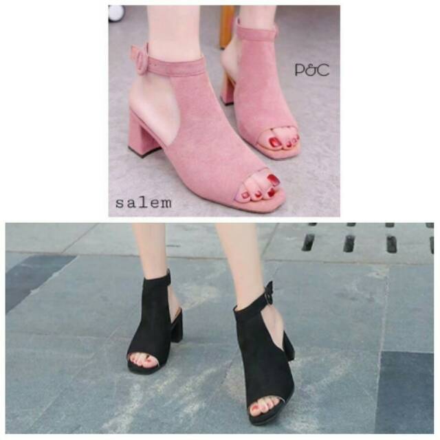 Sale sepatu heels kotak tahu wanita cewek cewe murah import