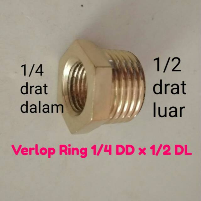 Verlop Ring - Flugring - Dobel Sok Drat Dalam 1/4 x 1/2 Drat Luar