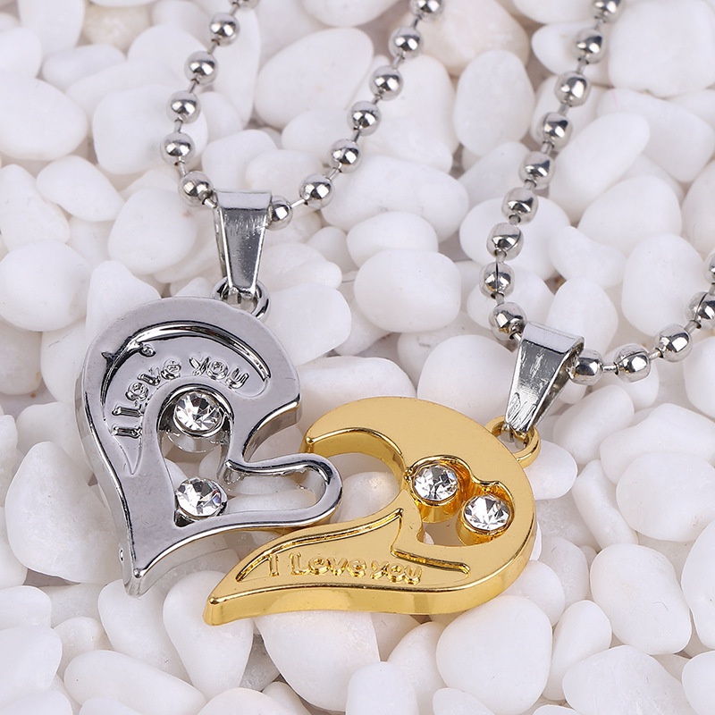 2pcs Kalung Rantai Liontin Hati hollow Motif Huruf I Love you Untuk Pasangan / Pria / Wanita