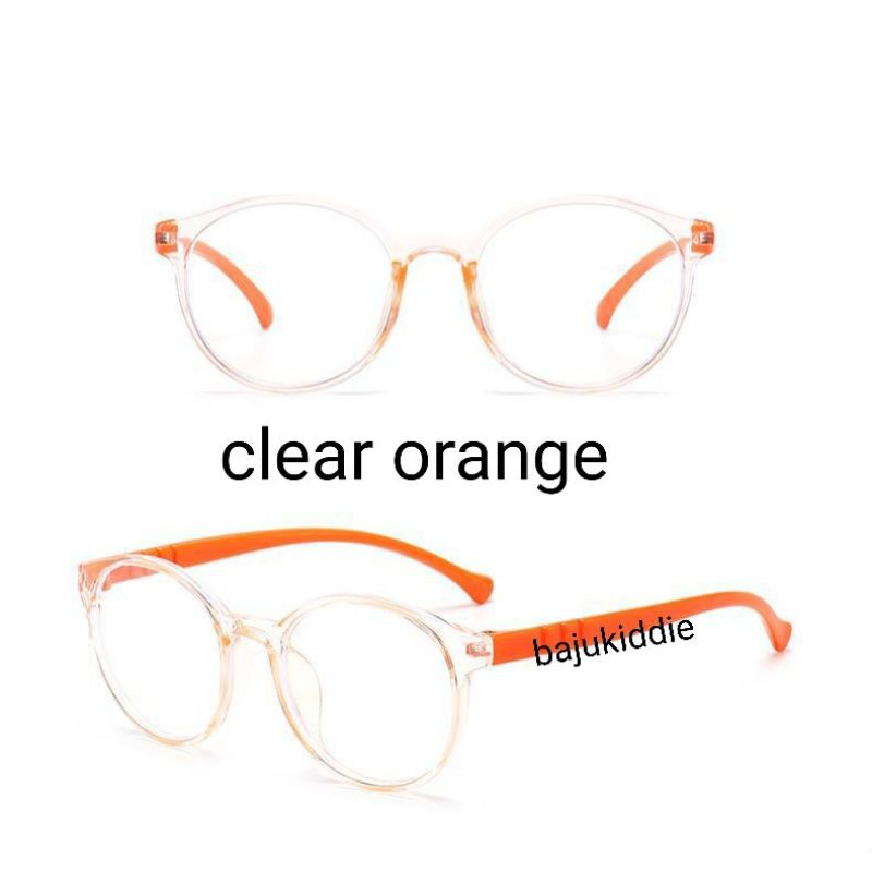 KACAMATA ANAK ANTI RADIASI GADGET COMPUTER LAPTOP HP BLUERAY BLUE LIGHT + UV PROTECTION-Clear orange