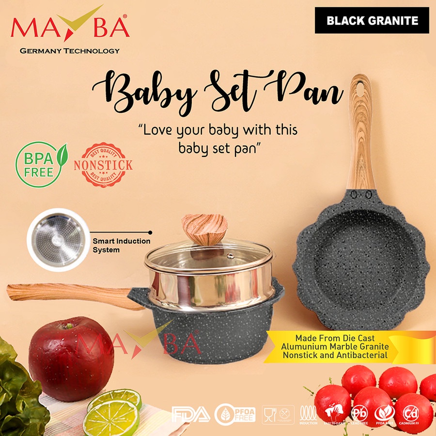 EVERLUX PANCI SET MPASI BAYI Mayba Cookware set sakura flower anti lengket - pfoa free - bisa kompor induction cooker