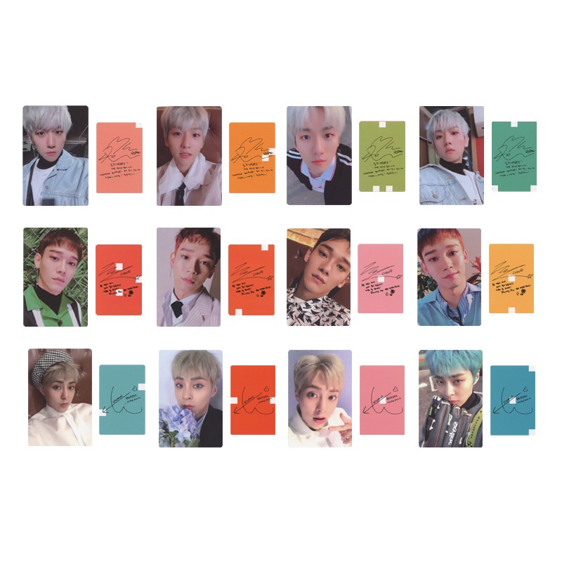 12pcs / set Kartu Foto Dengan Tanda Tangan Kpop EXO Untuk Koleksi