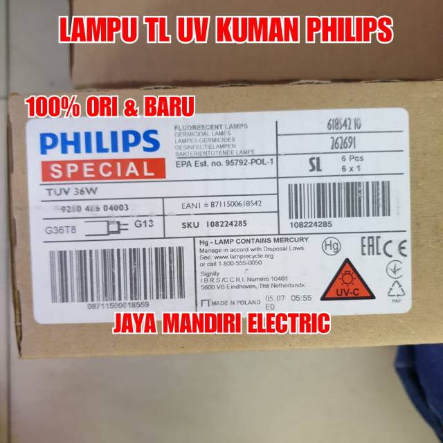 LAMPU TL UV KUMAN 36 WATT TL 36W PHILIPS PEMBUNUH VIRUS KUMAN BAKTERI