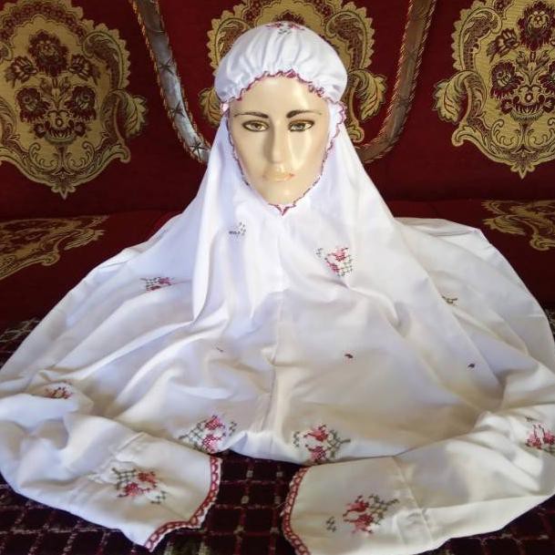 KODE 779 Agen grosir mukena terusan lajuran rukuh katun putih polino bordir strimin simpel syar'i te