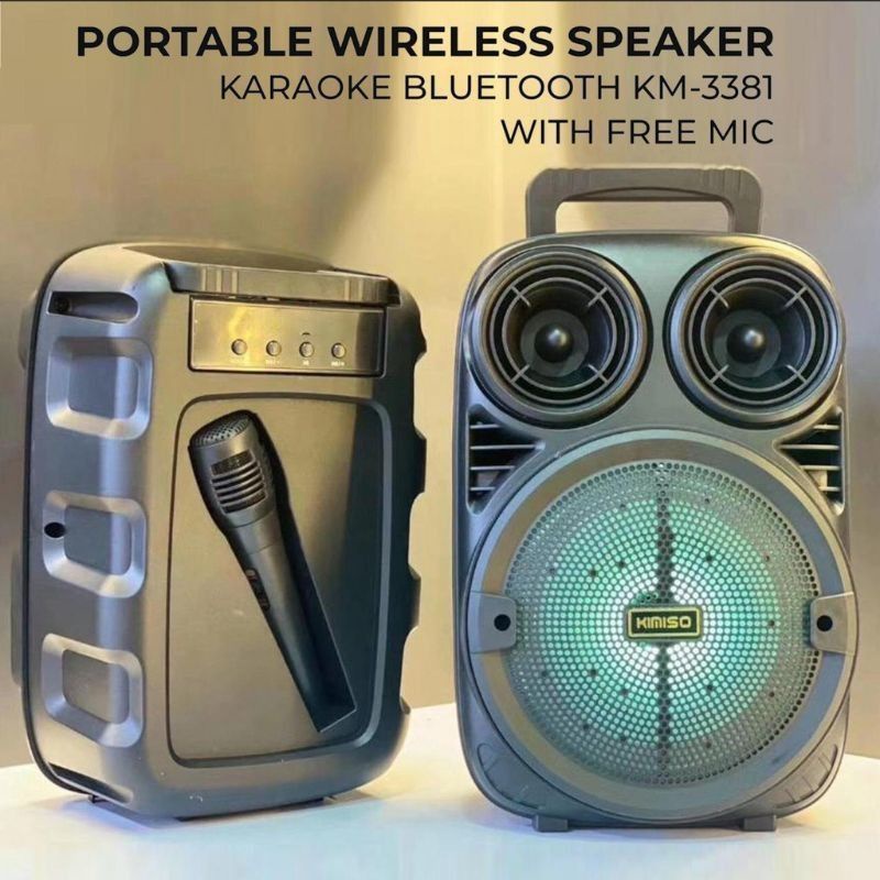 Speaker Bluetooth 3381/338 Bonus Mic 6,5Inci/Salon Aktif Portable Radio Fm/Speaker Wireless Led