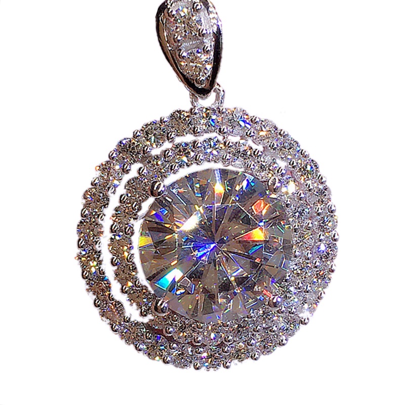 Kalung Liontin Bulat Hias Cubic Zirconia Aaa Untuk Wanita