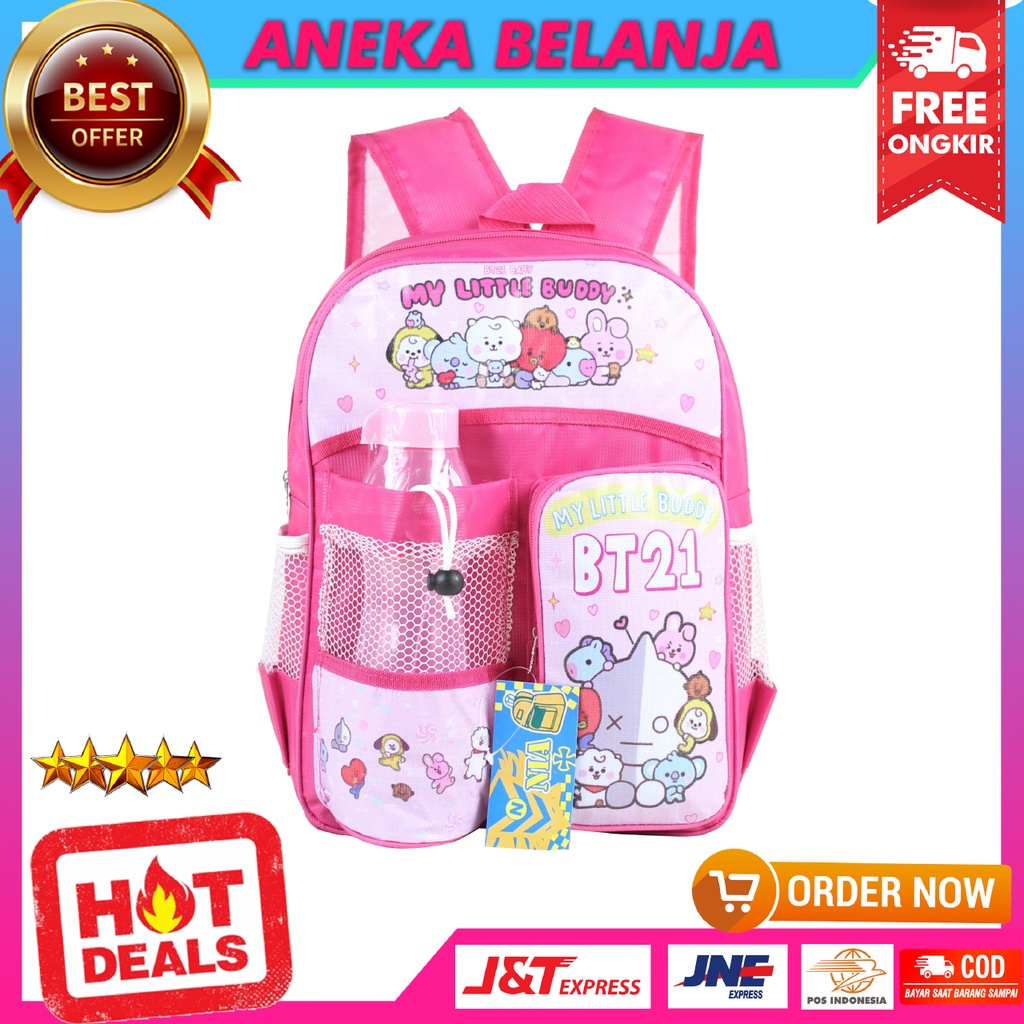 Tas Sekolah Anak PAUD TK Motif Boneka Warna Pink Cocok Untuk Anak Perempuan Lucu Imut Multifungsi