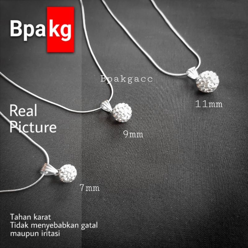 kalung liontin boldis bola permata Kalung Titanium wanita anti karat besi putih asli silver