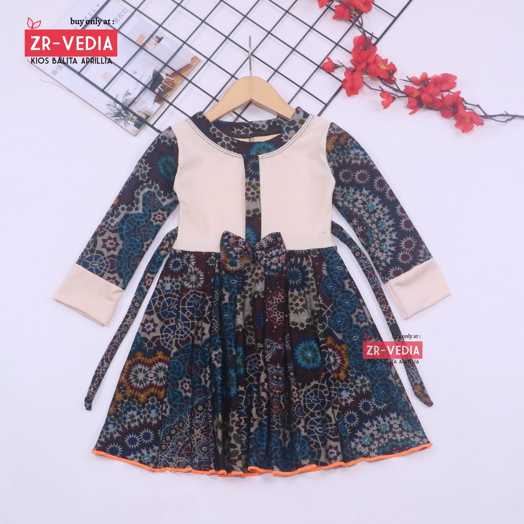 [BATIK] Dress Valencia uk 1-4 Tahun / Dres Lengan Panjang Pesta Baju Anak Perempuan Fashion Kids Motif Adem