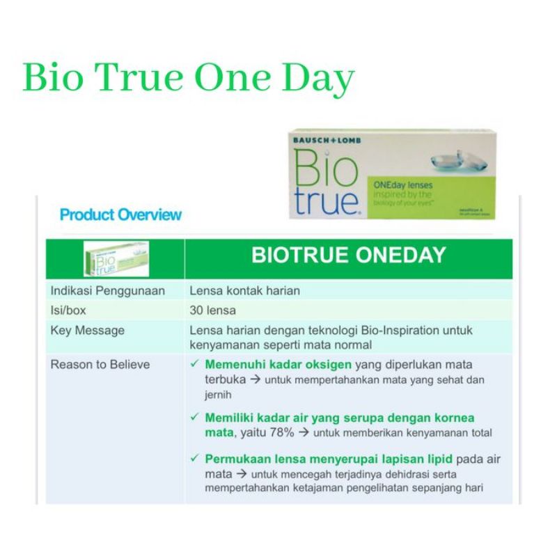 Softlens bening Biotrue one day / soflens biotrue harian by bausch+lomb / soflen bio true 1day by bausch + lomb / soflens harian minus