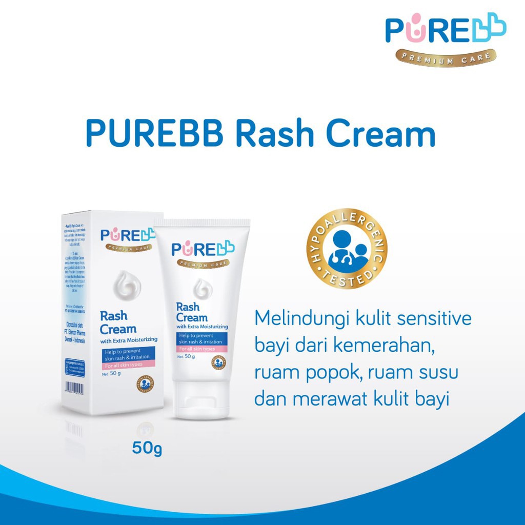 Pure BB baby rash cream with extra moisturizing 50gr untuk ruam popok / rash cream / cream ruam / pure bb / pure bb rash cream / pure bb cream ruam / ruam popok / ruam bayi / ruam kulit bayi