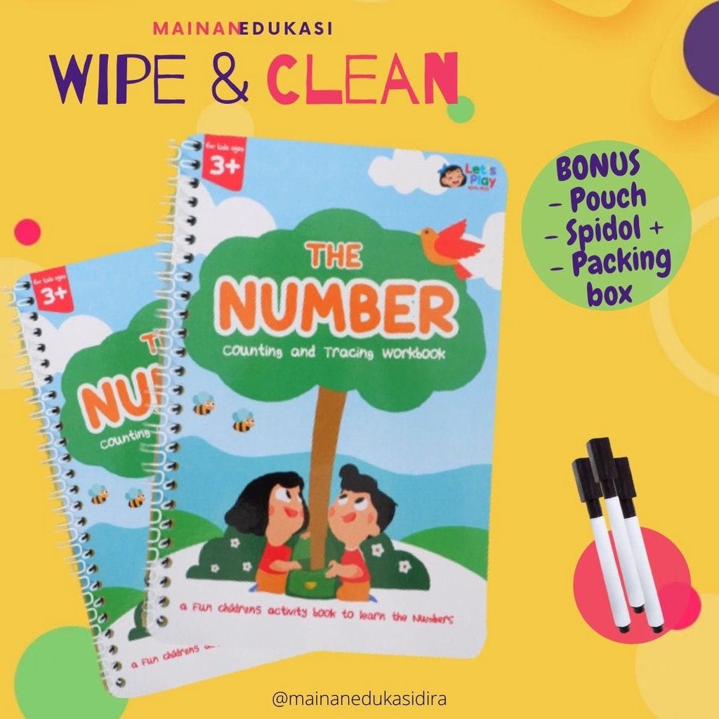 WIPE AND CLEAN BOOK WORKSHEET WORKBOOK KARTU PINTAR HURUF ALPHABET ANGKA ACTIVITY BUSY BOOK MAINAN E