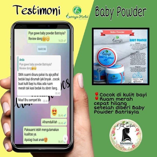 Bedak Bayi Reguler Batrisyia Herbal, Baby Powder dengan VCO