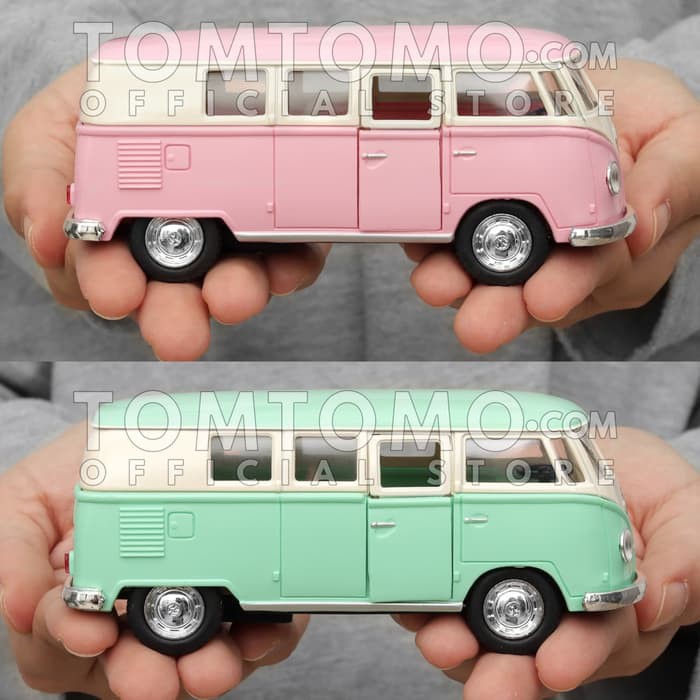 VW Bus Kombi M Miniatur Mobil Mobilan Klasik Kado Mainan Anak Laki - Merah Muda - MN0012