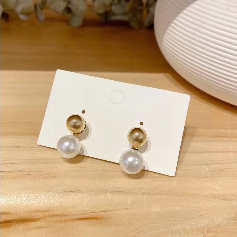 Anting 925 Silver Needle Bentuk Bulat Aksen Mutiara Untuk Wanita