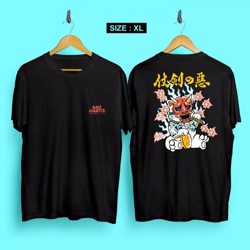 Fourfashion Kaos Pria Kaos Distro XL BAD HABITS TOPENG CAT Black CN695