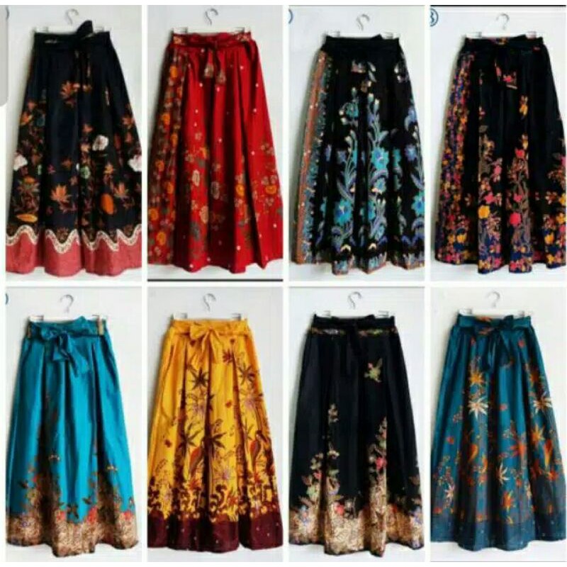 Rok Panjang Batik Klok Katun Rempel Payung Bunga Ethnik Cantik Bawahan Kebaya Cibulan Hitam Manis