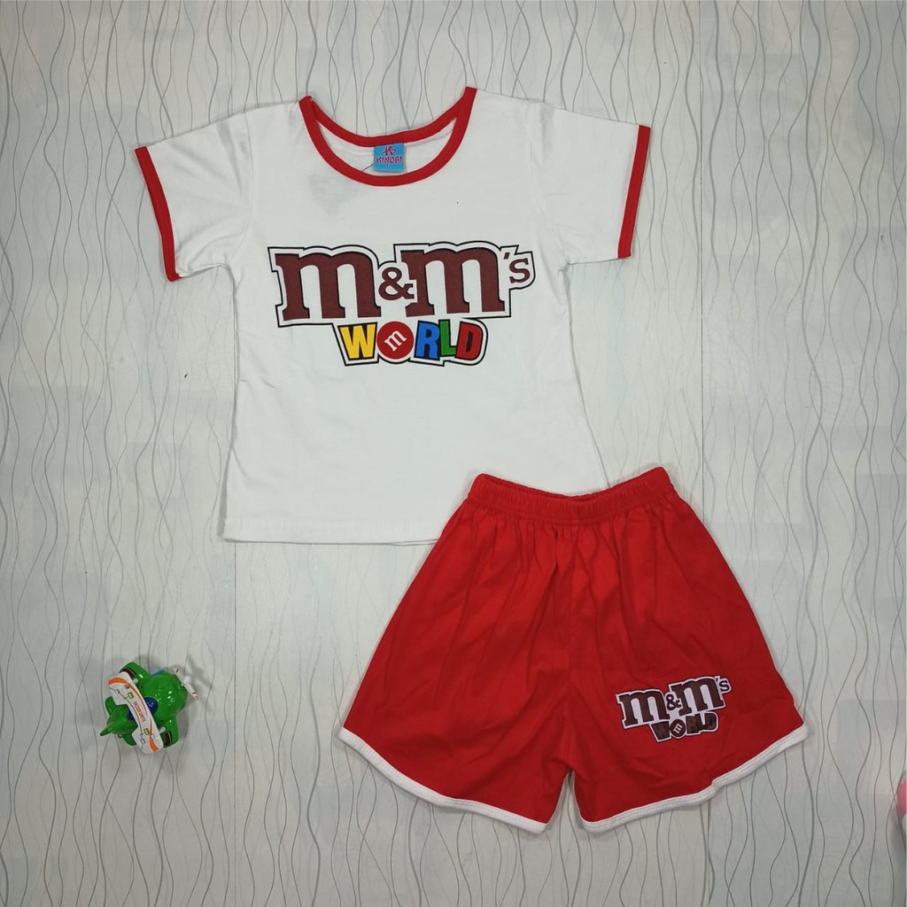 SETELAN ANAK CELANA PENDEK MOTIF M&amp;M'S WORLD USIA 0BULAN-7TAHUN