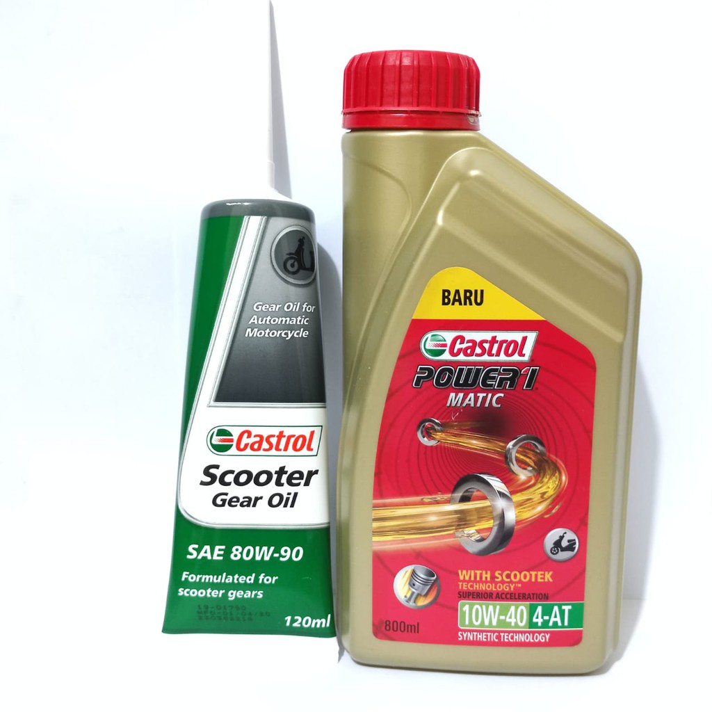 PAKET OLI CASTROL POWER 1 MATIC 10W40 DENGAN OLI GARDAN 80W90 120ML