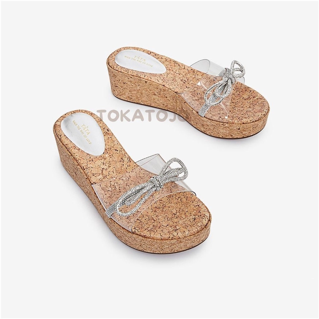 Sandal wedges wanita mika bening kokop terbaru sandal wanita mika cantik simple transfaran termurah premium realpict