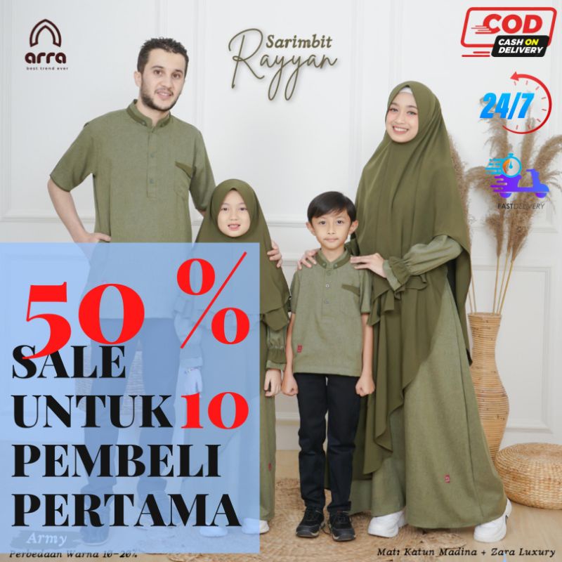 CUCI GUDANG SARIMBIT ARRA SERIES RAYYAN WARNA HIJAU ARMY couple family murah - baju couple muslim ke