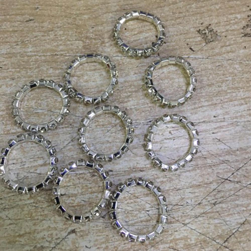 Timekey 10pcs Cincin Silver Elastis Hias Kristal Berlian Imitasi Multi Warna Untuk Wanita A2K7