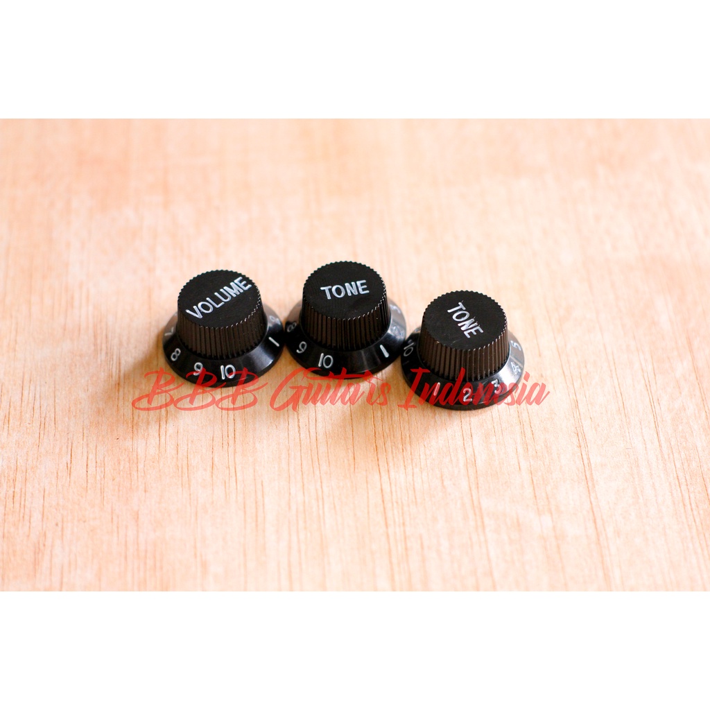 Knob Gitar Fender Stratocaster Hitam satu set Knob Potensio Gitar Fender