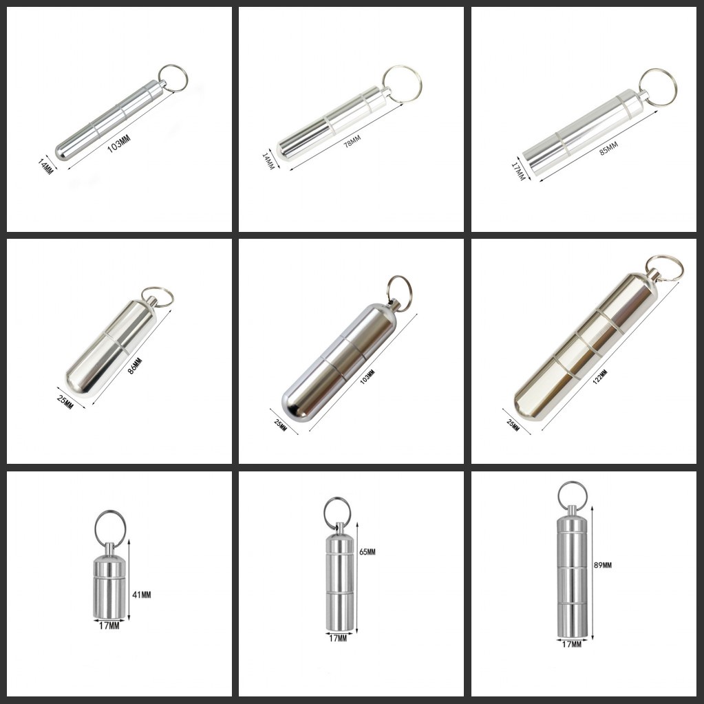 Pill Organizer Outdoor Dengan Gantungan Kunci Kotak Penyimpanan Fashion Aluminium Alloy Tahan Air Mini Seal Pill Box Portable Halus Novelty Metal Multifungsi Botol Pil