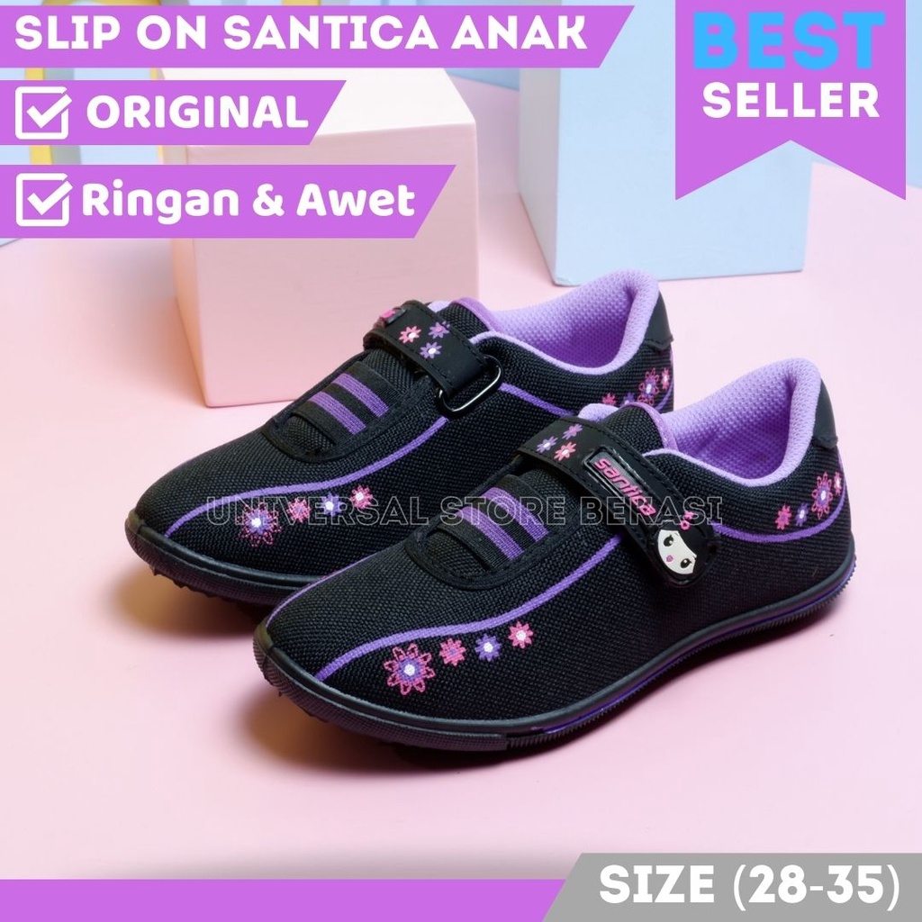 Sepatu Anak Perempuan Strip Kreket Santica Michiko Oshin Pink Sekolah Paud TK SD Slip On Anak Cewek