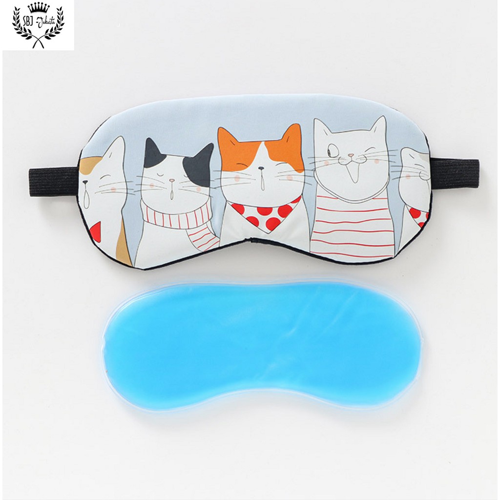 Masker Mata Penutup Mata Eye Mask untuk tidur dengan Ice Gel motif Smiling Cats