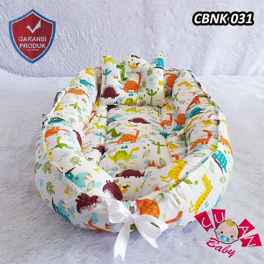 kasur bayi kelambu lepas model perahu motif dinosaurus warna warni