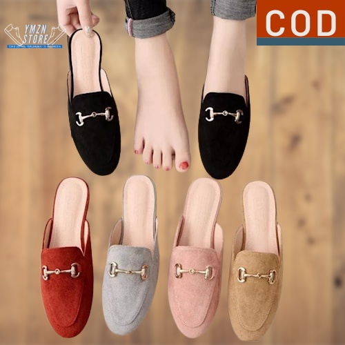 Sepatu Spatu Sandal Sendal Sandak Selop Slop Flatshoes Flat Shoes Bludru Casual Kasual Hitam Santai 