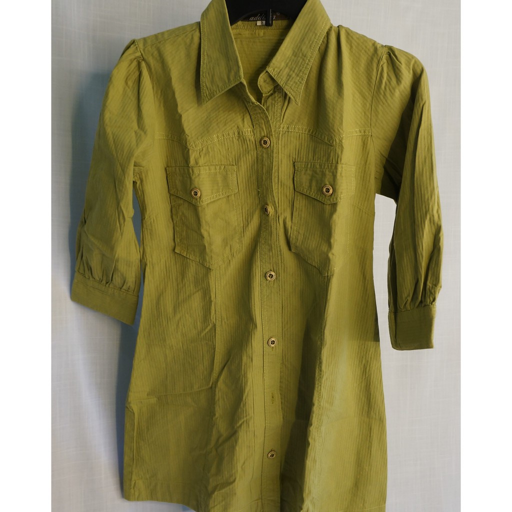 Addisha - Kemeja Hijau Army Berkerah Lengan 3/4