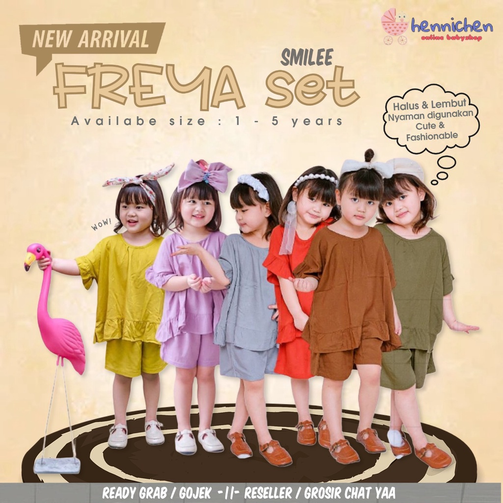 PROMO 7.7 Setelan Anak Rayon Pendek Smilee Polos Freya Baju Setelan Fashion Anak Perempuan Size 1 - 5 Thn