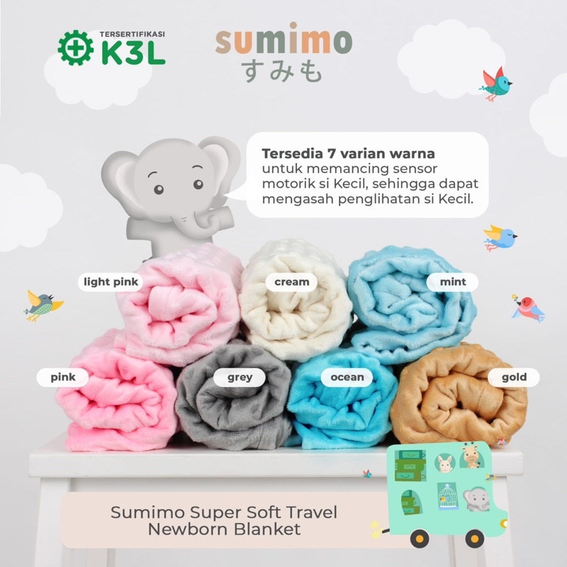 Sumimo Super Soft TRAVEL NEWBORN BLANKET POLOS Bayi Anak Lembut