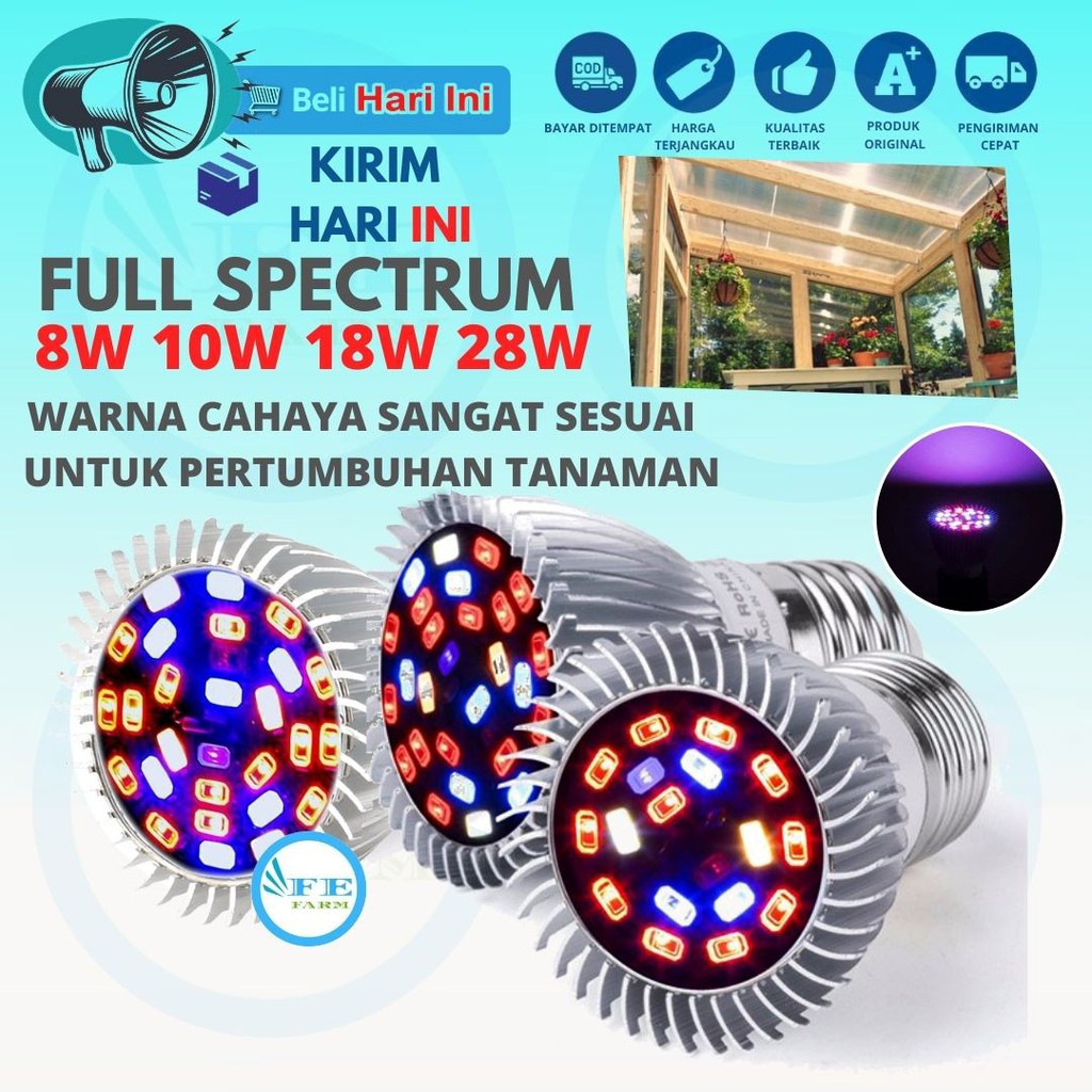 Lampu Cahaya Tanaman Tumbuhan Hidroponik LED Grow Light E27 220V Indoor Plant Growth Lampu 18W 28W