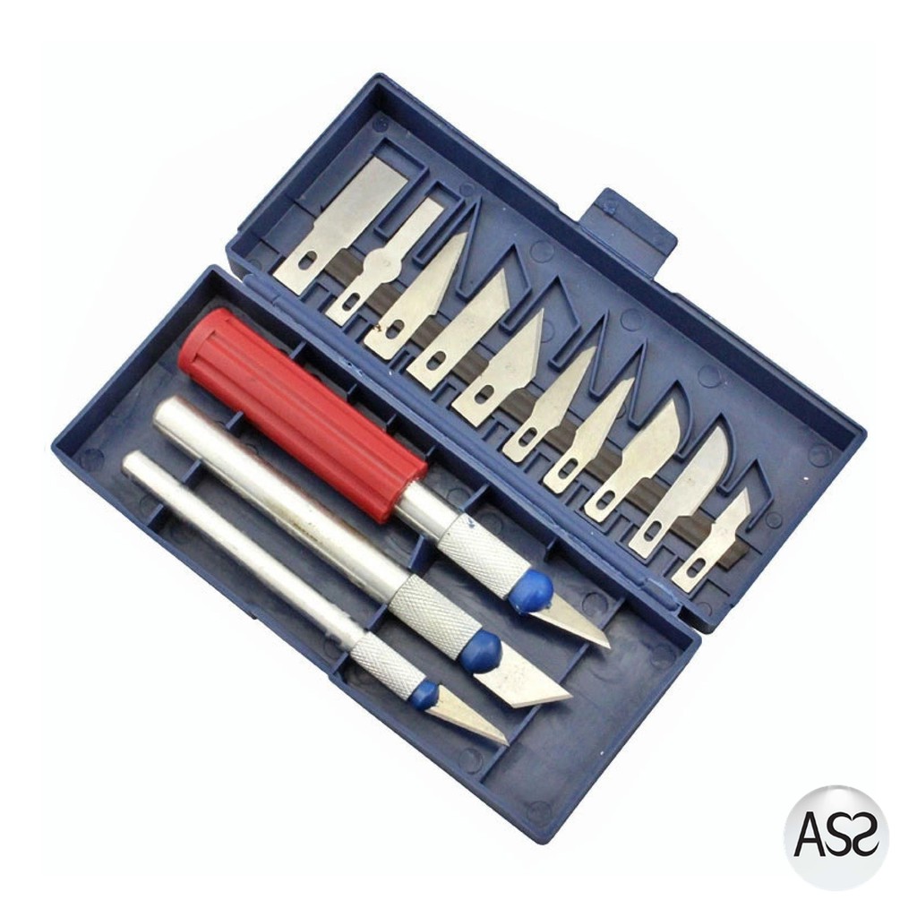 ASS Shop - Set Pisau Ukir Seni 13 in 1 Crafting Art Knife with 3 Handle - A-003